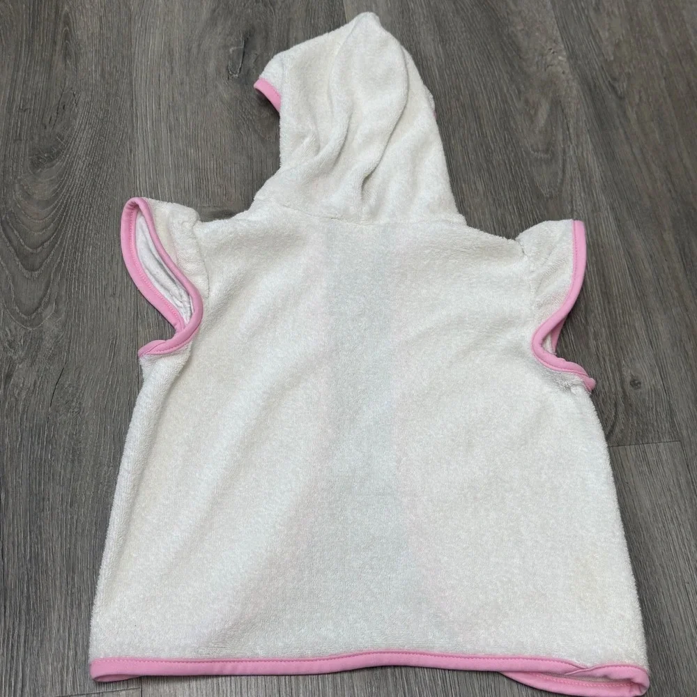 Vintage OshKosh B'gosh Kids White Pink Terry Cloth Hooded Beach Coverup 24M USA